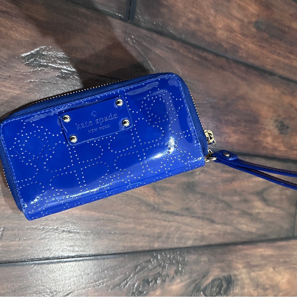 Kate Spade Royal blue Patent Leather Zip Around Zip Up Wallet Wristlet - Picture 6 of 6